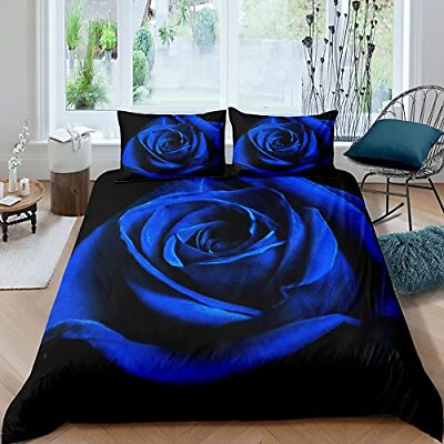 #ad Valentine#x27;s Day Duvet Cover Set Queen 3D Printed Blue Rose Floral Bedding Set $47.78
