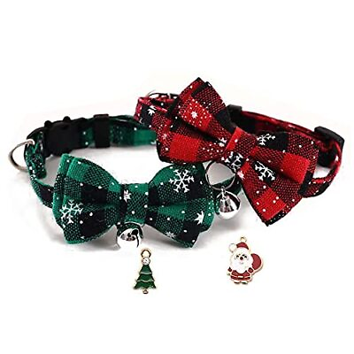#ad MEMOVAN 2 Pack Christmas Cat Collar Breakaway with Bowtie Bell Christmas Holi... $15.42