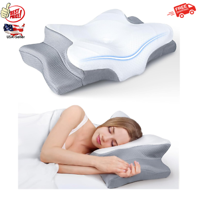 #ad Pain Relief Cervical Pillow Cooling Adjustable Odorless Contour Memory Foam Gray $52.22
