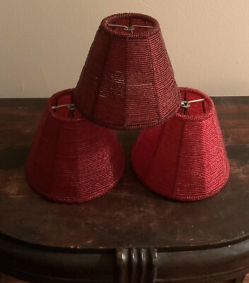 #ad Vtg Beaded Wine Cherry Tone Clip on Chandelier Lamp Shade Vintage 1 PC $17.99