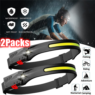 #ad #ad 2 PACK Headlamp COB LED Rechargeable Headlight Torch Work Light Bar Head Band $10.99