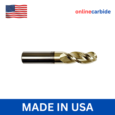 #ad 1 4quot; 3 FLUTE 37° HELIX BALL NOSE CARBIDE END MILL FOR ALUMINUM ZRN COATED $19.95