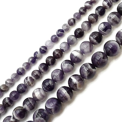 #ad Chevron Amethyst Smooth Round Beads 4mm 6mm 8mm 10mm 12mm Approx 15.5quot; Strand $8.49