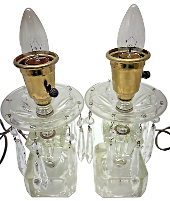 #ad Pair of Bourdoir Hollywood Regency Lamps works 7 of 8 PRISMs Vintage READ $48.87