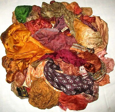 #ad LOT PURE SILK Antique Vintage Sari Fabric 1 KG CRAFT 9DAYDELIVERY BROWN DECOR NR $123.49
