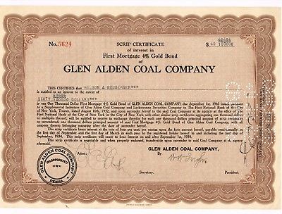 #ad Glen alden coal co.1st mortgage gold bond 1932 60K 4% interest VERY VERY RARE $95.00
