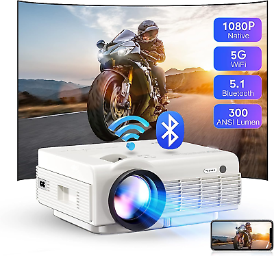 #ad Native 1080P Projector with 5G Wifi and Bluetooth 300Ansi Mini Portable Project $137.99