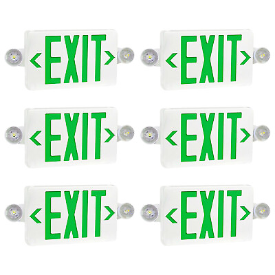 #ad 6 pack Green LED Emergency Exit Sign Light UL AC 120V 277V Dual LED Lamp ABS $132.99