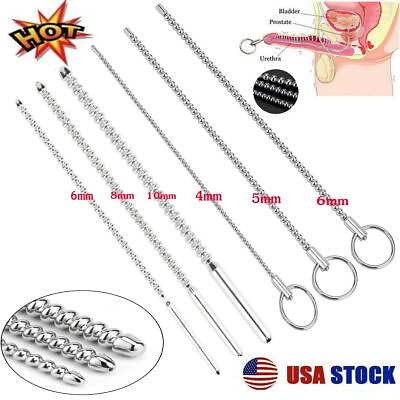 #ad Stainless Steel Beads Long Urethral Plug Sounding Penis Plug Rod Urethra Dilator $10.85