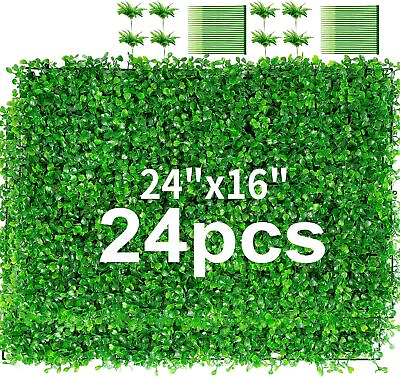 #ad 12 24PC Artificial Boxwood Mat Wall Hedge Decor Privacy Fence Panels Grass 24x16 $39.30