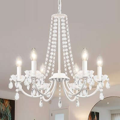 #ad Modern Crystal Chandelier White 6 Light Fixture Bedroom Ceiling Lighting Lamp US $78.00