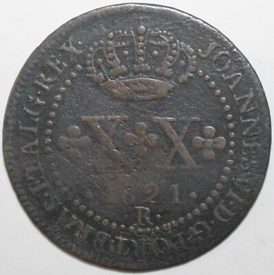 #ad Brazilian 20 Réis Coin 1821 R KM#316.1 Brazil João VI Cross on Crown Twenty Reis $24.69