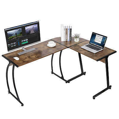 #ad L Shaped Corner Desk Computer Gaming Desk Table Office Writing Workstation Brown $65.58