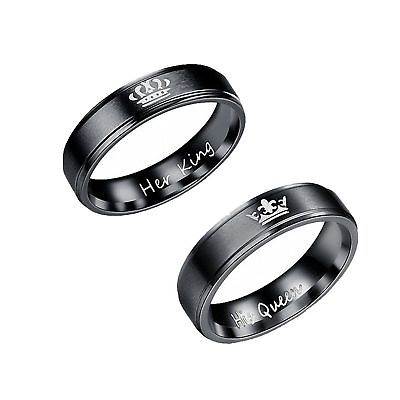 #ad His Queen and Her King Stainless Steel Black Couple Rings For Lover Engagement $9.98