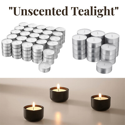 #ad 100 Pack White Unscented Tea Light Candles Bulk 4 Hours Smokeless Dripless $14.95