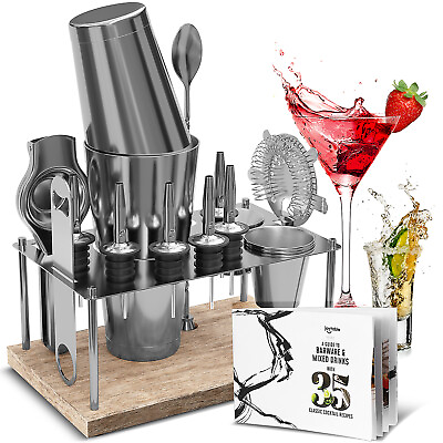 #ad 16 PcStand Bartender Kit Complete Cocktail Shaker Bar Tools Set amp; Recipe book $37.99