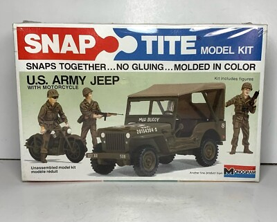 #ad RARE MONOGRAM #1007 U.S ARMY JEEP w MOTORCYLE *Kit includes figures $49.85