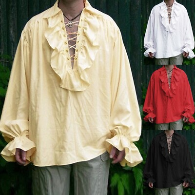 #ad Mens Pirate Shirt Steampunk Victorian Cosplay Shirts Medieval Renaissance Top $26.03