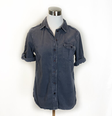 #ad Equipment Womens Blue Denim Button Top Short Sleeve Sz S $33.15
