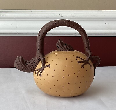 #ad Vintage Chinese Yixing Teapot Of Dragon On Egg Marked $85.00
