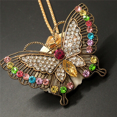 #ad New Colorful Crystal Vintage Butterfly Pendant Holiday gifts Chain Necklace $3.86