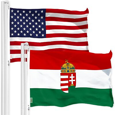 #ad Combo: American Flag amp; Hungary Coat of Arms Flag 3x5 Ft Both Printed 150D Poly $23.99