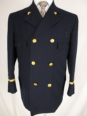 #ad Vintage 60s Krest Tailors Bespoke Navy Double Breasted Fire Chief Uniform 42R $149.95