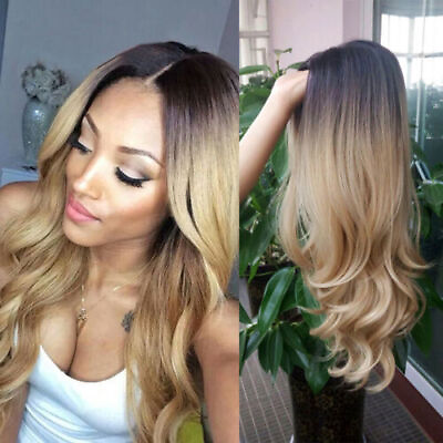 #ad Long Wavy Ombre Blonde Hair Full Wigs Fanshion Synthetic Women Daliy Use Party $12.59