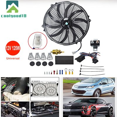 #ad 16quot; Universal 3000 CFM Fan Push Pull Electric Radiator Cooling 12V Mount Kit $38.68
