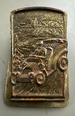 #ad Antique Judd Bronzed Cast Iron Desk Clip Paperweight Featuring Brass Era Car $94.99