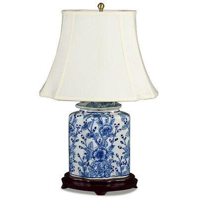 #ad US Seller Blue and White Flower Motif Asian Porcelain Lamp $368.00