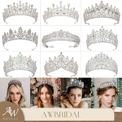 #ad AW BRIDAL Royal Queen Princess Crown Crystal Wedding Bridal Tiara Prom Pageant $9.99