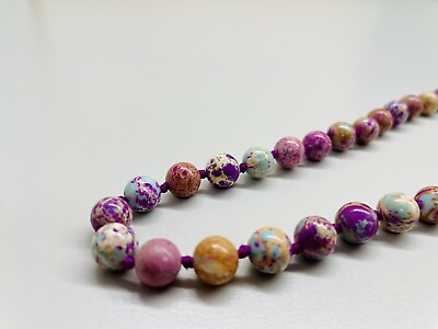 #ad 4MM Galaxy Purple Pink Sea Sediment Imperial Jasper Gemstone Long Necklace $32.00