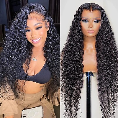 #ad 32 inch Water Wave Lace Front Wig Human Hair 13×4 Lace Frontal Wigs and 4×4 Wigs $220.75