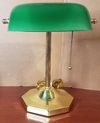 #ad #ad Vintage Bankers Lamp Emerald Green Glass Shade Table Library Lamp 13#x27; 7 8 $50.00