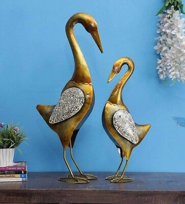 #ad Collectibles Figurines Showpiece Gorgeous Swan Table Decor Gold Metal Statue $189.00