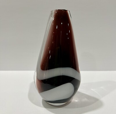 #ad Vintage Murano Style Plum Purple White Swirl Art Glass Pear Shaped Bud Base 6” $23.99