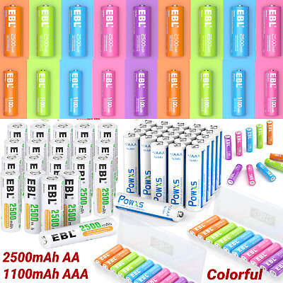 #ad EBL AA AAA NI MH Battery Rechargeable Batteries 2500mAh 1100mAh w box Lot $30.99