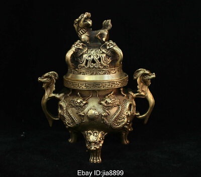 #ad Marked Chinese Bronze Brass Animal Dragon Beast Incense Burner Censer Statue $34.27