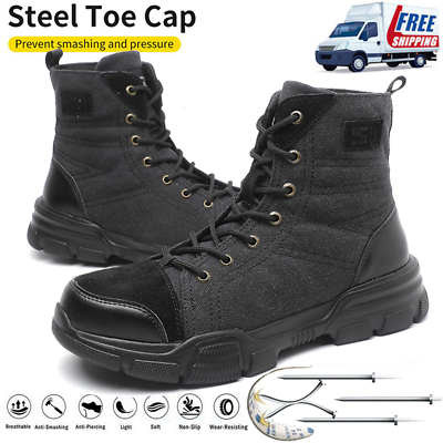#ad Industrial Safety Shoes Mens High Top Steel Top Work Boots Biker Outdoor Labor $34.03
