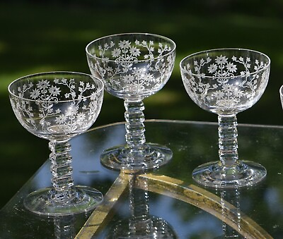 #ad 6 Vintage Etched CRYSTAL Cocktail Glasses Coupes Fostoria Manor circa 1931 $145.00