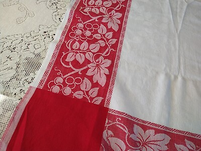 #ad Vintage Country Farm Red amp; White Grapes Leaf Vine Cotton Tablecloth 47” x 51” $19.99