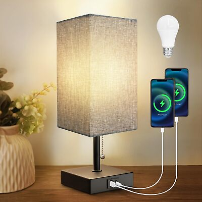 #ad Table Lamp for Bedroom with USB A Port and C Port Grey Bedside Lamp Night Sta... $31.50