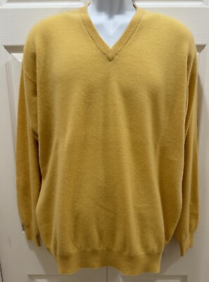 #ad Italian Cashmere V Neck Sweater Size XL Soft Yellow Gran Sasso Italy Vintage $38.99