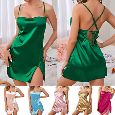 #ad Womens Sexy Lingerie Silk Satin Underwear Sleepwear Night Dress Babydoll Pajama $7.67