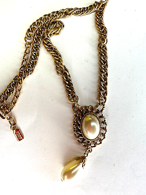 #ad Vintage 1928 Brand Necklace Simulated Pearl Bead Romantic Dangle Drop Chain $20.00