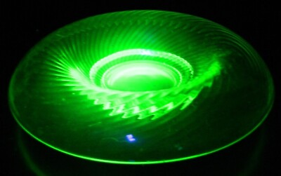 #ad Vintage Swirl Green Vaseline Glass Round Console Bowl 1.75quot; x 10quot;x 10quot; Excellent $24.99