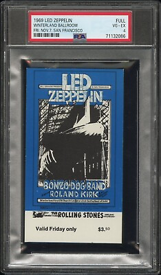 #ad 1969 LED ZEPPELIN WINTERLAND BALLROOM FILLMORE SF FULL CONCERT TICKET 11 5 PSA 4 $499.00