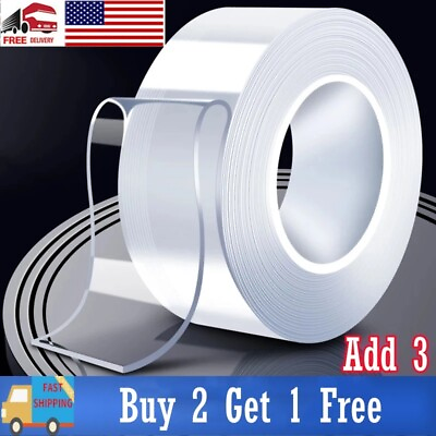 #ad Transparent Double Sided Super Sticky Heavy Duty Adhesive Tape Washable Reusable $10.86
