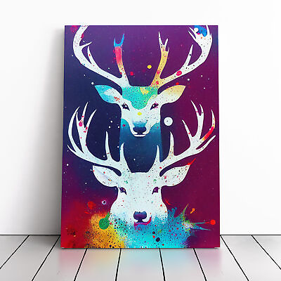 #ad Two Painted Stags No.5 Abstract Canvas Wall Art Print Framed Picture Home Decor GBP 34.95